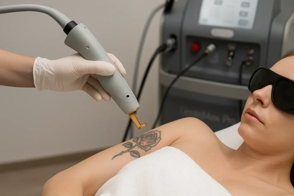 Tattoo verwijdering met Gentlemax Pro laser op de bovenarm door specialist bij NDN.LASER
