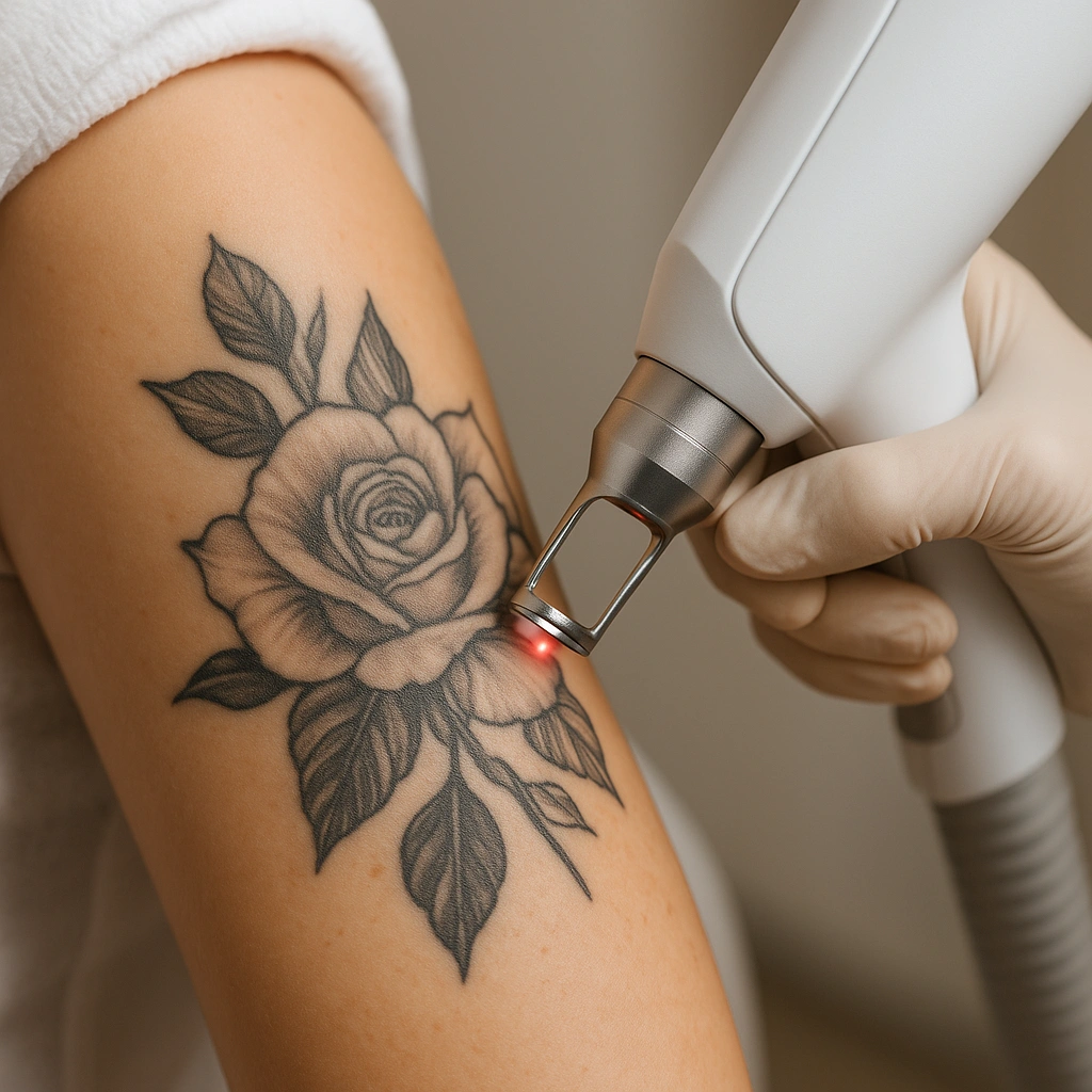 Laserbehandeling voor het verwijderen van een tatoeage op de bovenarm
