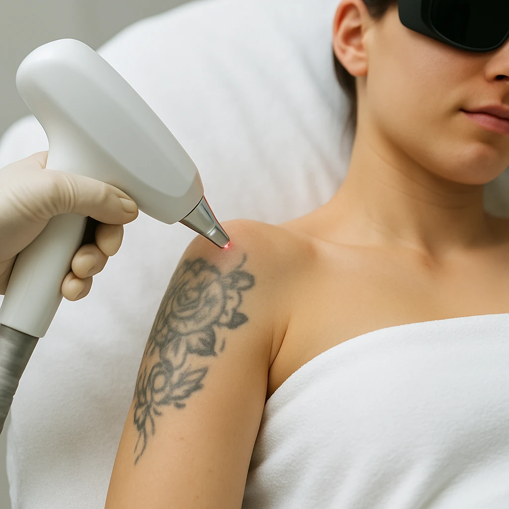 Laserbehandeling op bovenarm gericht op het verwijderen van een bloementattoo