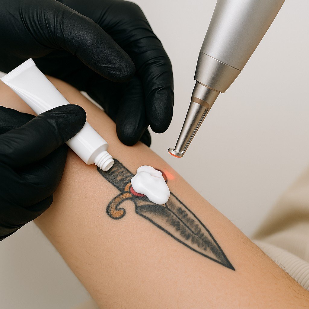 tatoeage verwijderen voor het verwijderen van een zwarte tribal tatoeage met verdovende crème