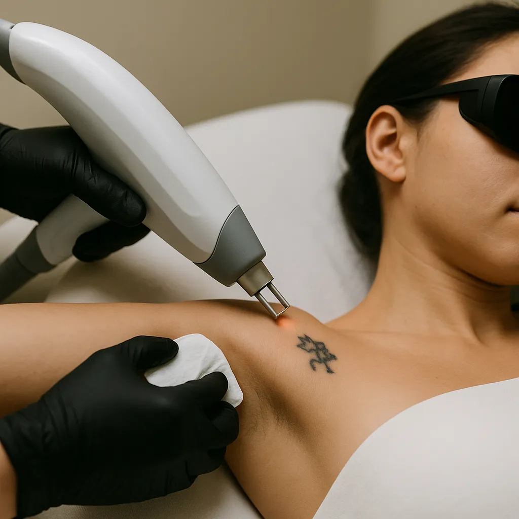 Laserbehandeling voor het verwijderen van een tatoeage in de okselregio
