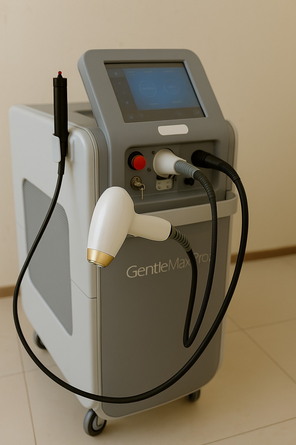 GentleMax Pro laserapparaat in een moderne behandelruimte, klaar voor gebruik.